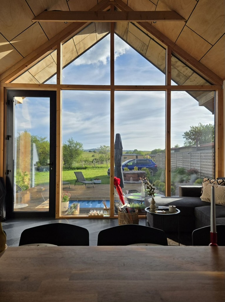 View through the triangular glass gable